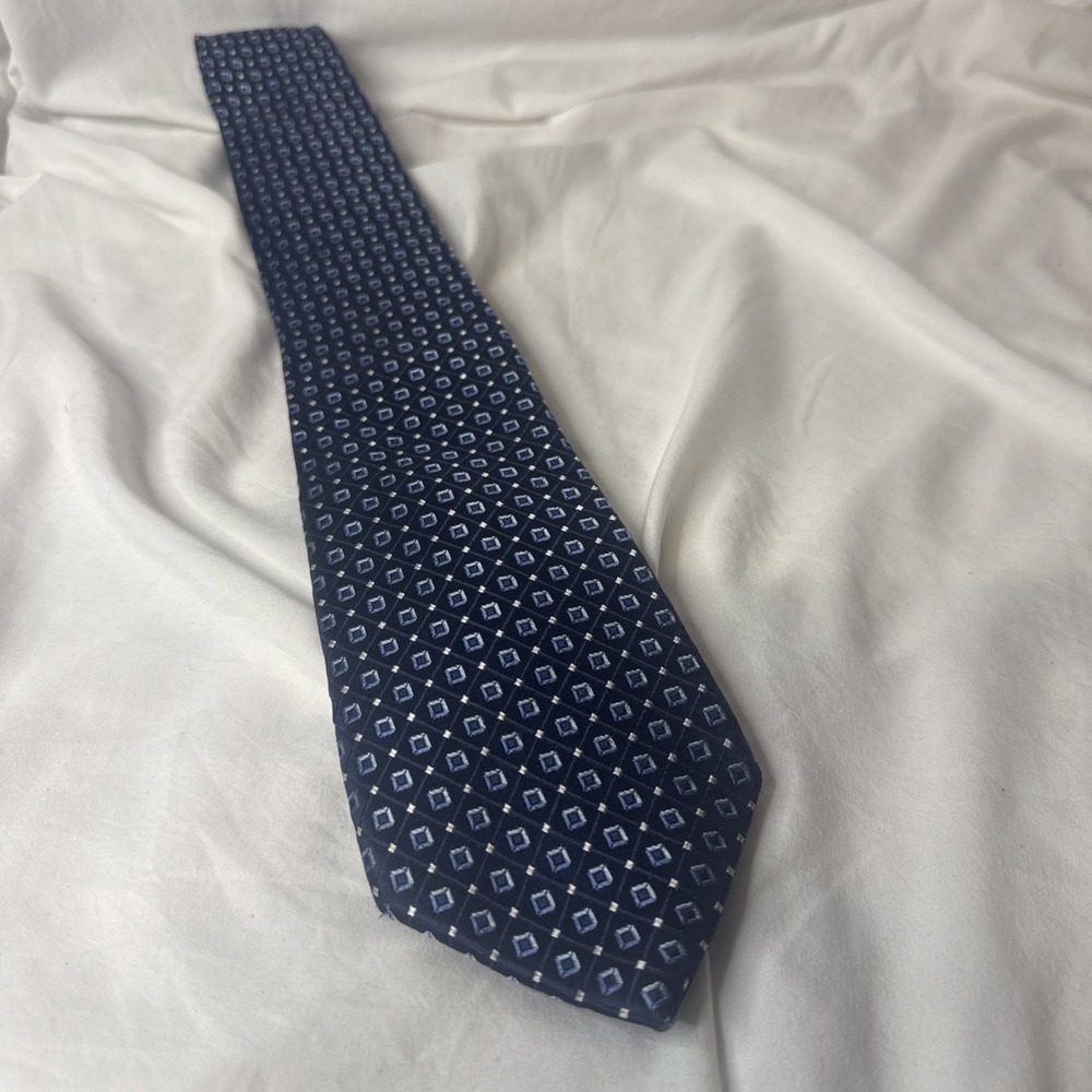 VTG Saddlebred XL Extra Long Blue Medallion Silk Necktie Big & Tall Designer 66